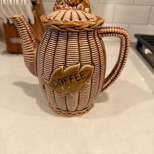 Vintage Mid-Century Tilso Japan Ceramic Basket Weave Coffee Pot